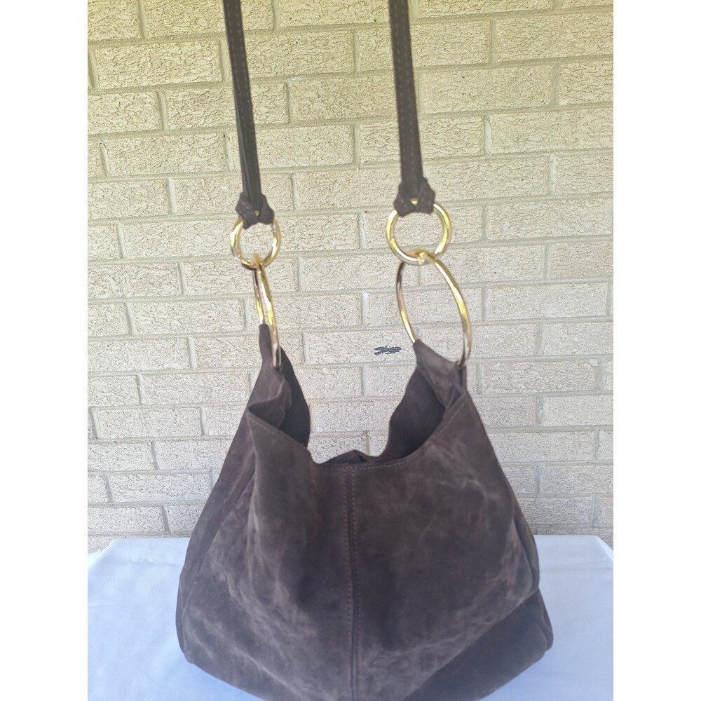 Claudia Firenze ITALIAN Brown Suede Shoulder Bag Magnetic Closure Gold Hardware
